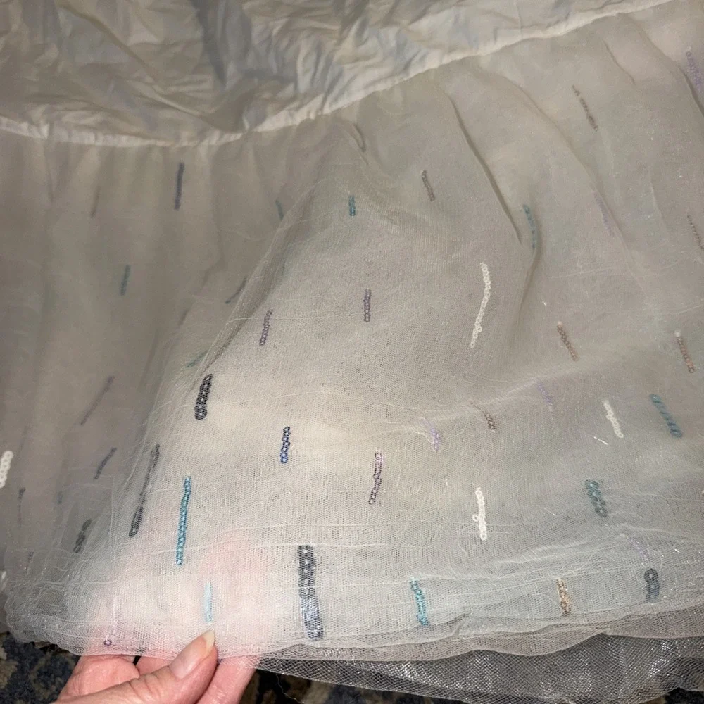 Pottery Barn Kids Monique Lhuillier 5 Layers Tulle Ivory Sequins Twin Bedskirt